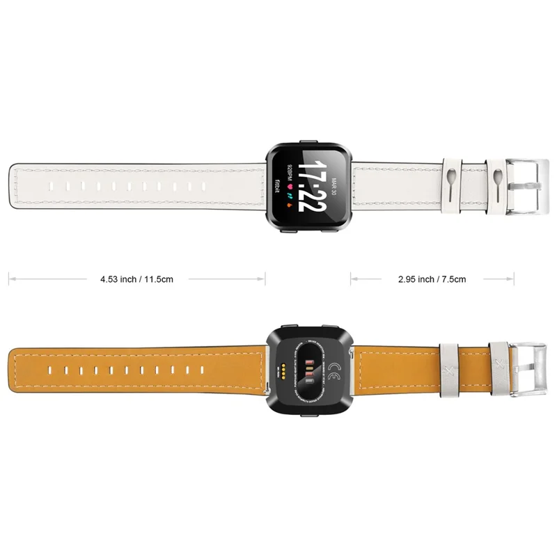Genuine Leather Wristwatch Band Replacement for Fitbit Versa - White