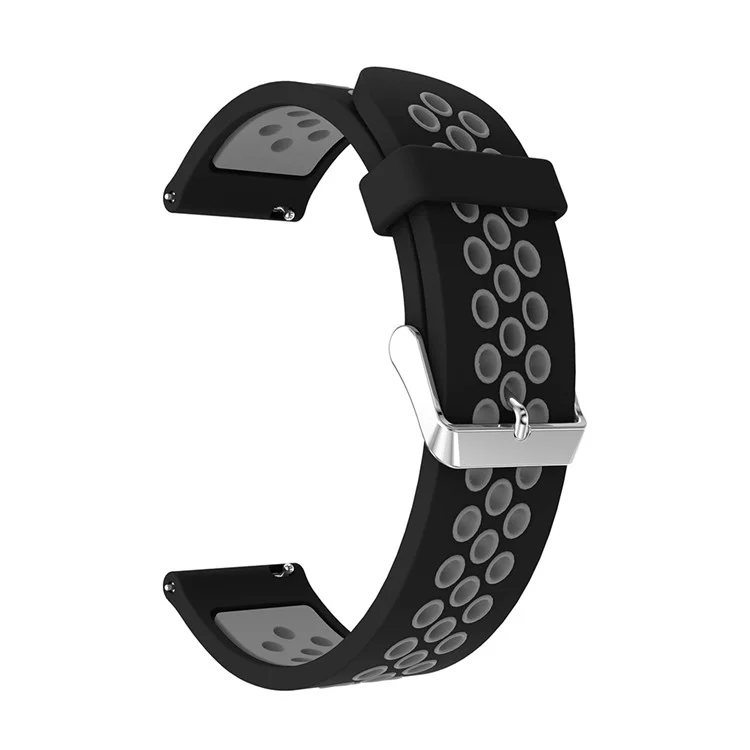 Bracelet de montre en silicone bicolore de 20 mm pour la montre Samsung Galaxy Watch 42 mm, bracelet de poignet réglable - Noir / Gris