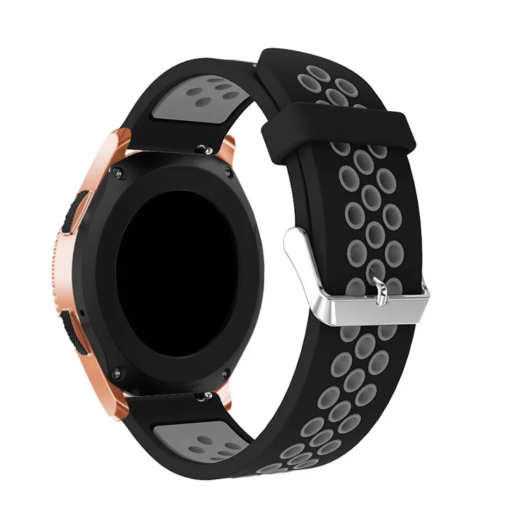 Bande de Montre en Silicone Bicolore de 20 mm Pour la Montre Samsung Galaxy Watch 42 Mm, Bracelet de Poignet à Réglage Creux - le Noir / Gris