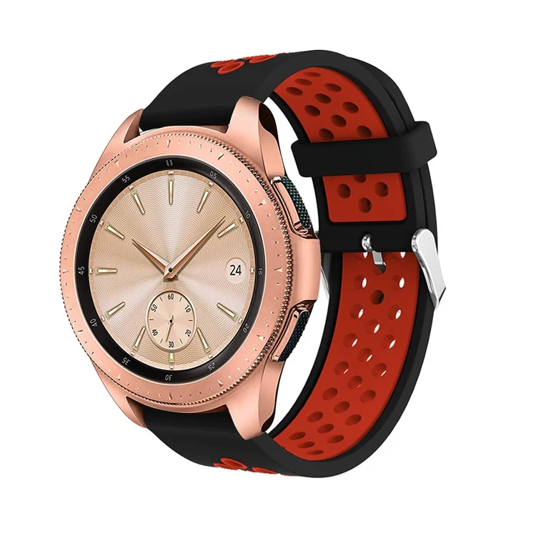 20mm zweifarbiges Silikonarmband für die Samsung Galaxy Watch 42mm, verstellbarer Hohlriemen - Schwarz / Rot