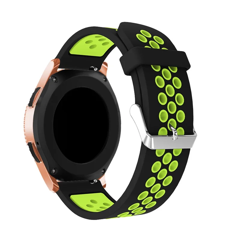 20mm Two-tone Silicone Watch Band for Samsung Galaxy Watch 42mm, Hollow Adjustable Wrist Strap - Black / Green