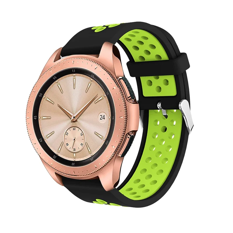 20mm Two-tone Silicone Watch Band for Samsung Galaxy Watch 42mm, Hollow Adjustable Wrist Strap - Black / Green