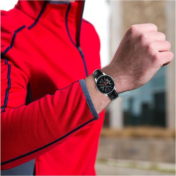 Per Samsung Galaxy Watch 46mm Cinturino in Vera Pelle con Texture Coccodrillo - Nero