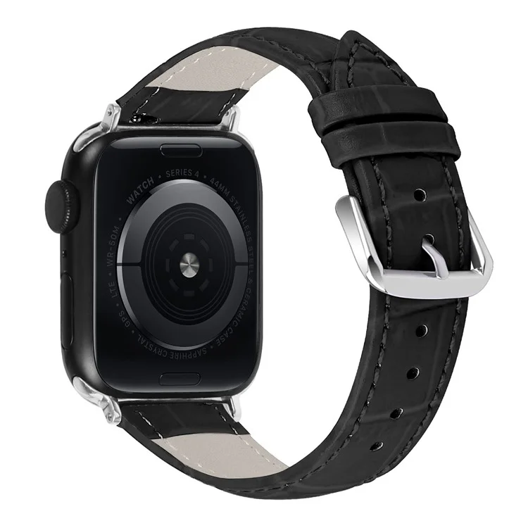 Pulseira de Relógio de Couro Legítimo com Fivela de Metal para Apple Watch Series 10 46mm / Ultra 2 Ultra 49mm / 9 8 7 45mm / SE (2023) SE (2022) SE 6 5 4 44mm / 3 2 1 42mm - Preto