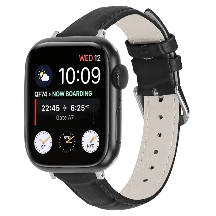 Pulseira de Relógio de Couro Legítimo com Fivela de Metal para Apple Watch Series 10 46mm / Ultra 2 Ultra 49mm / 9 8 7 45mm / SE (2023) SE (2022) SE 6 5 4 44mm / 3 2 1 42mm - Preto