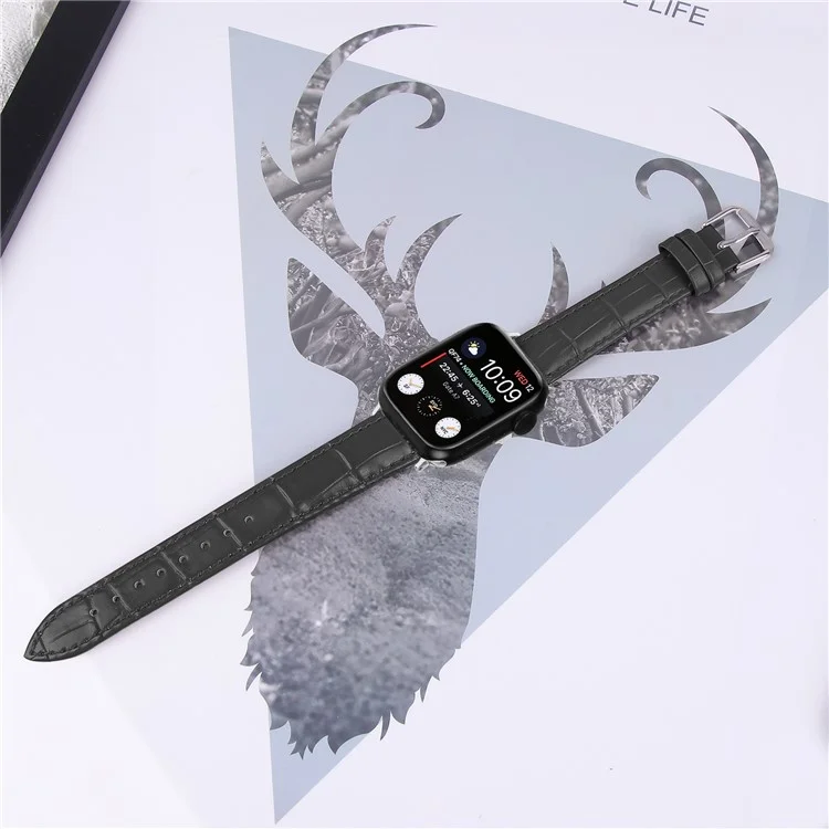Pulseira de Relógio de Couro Legítimo com Fivela de Metal para Apple Watch Series 10 46mm / Ultra 2 Ultra 49mm / 9 8 7 45mm / SE (2023) SE (2022) SE 6 5 4 44mm / 3 2 1 42mm - Preto