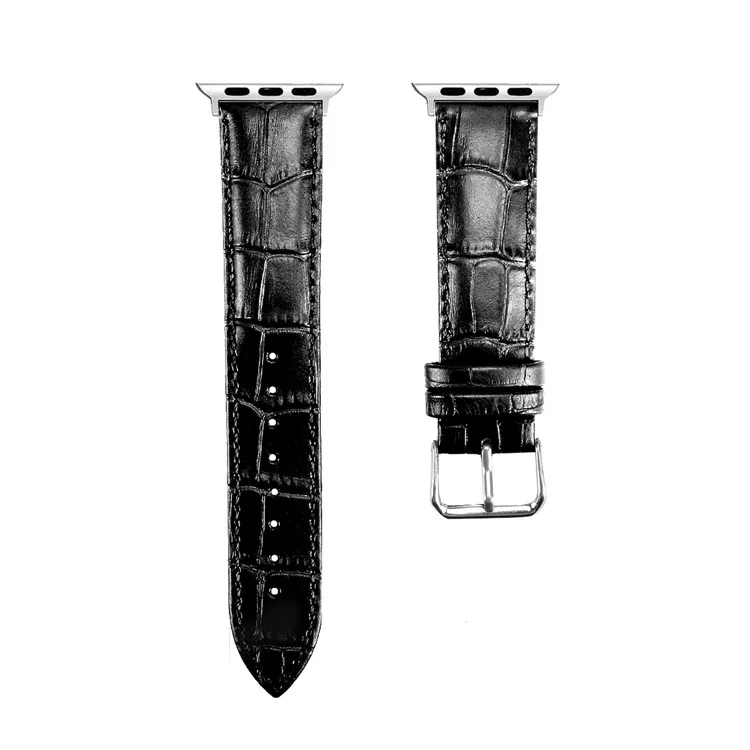 Genuine Leather Metal Buckle Watch Band for Apple Watch Series 10 42mm / 9 8 7 41mm / SE (2023) SE (2022) SE 6 5 4 40mm / 3 2 1 38mm - Black