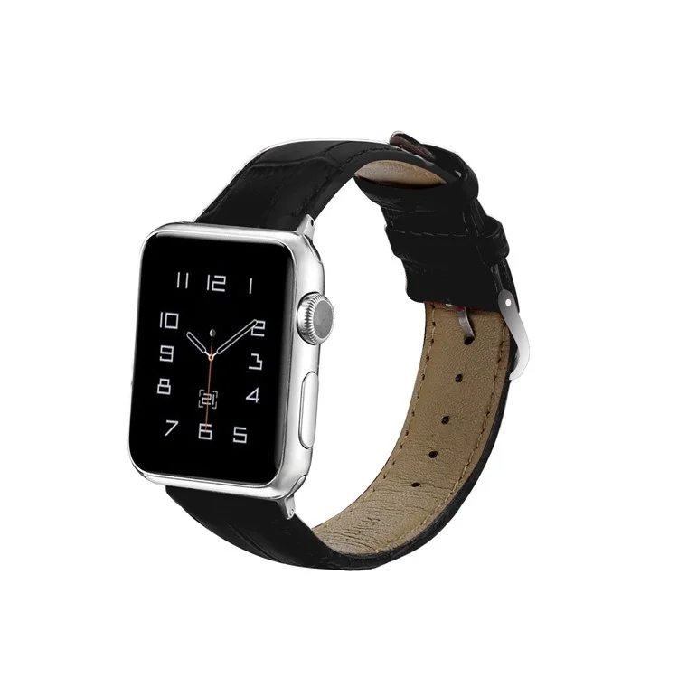 Genuine Leather Metal Buckle Watch Band for Apple Watch Series 10 42mm / 9 8 7 41mm / SE (2023) SE (2022) SE 6 5 4 40mm / 3 2 1 38mm - Black