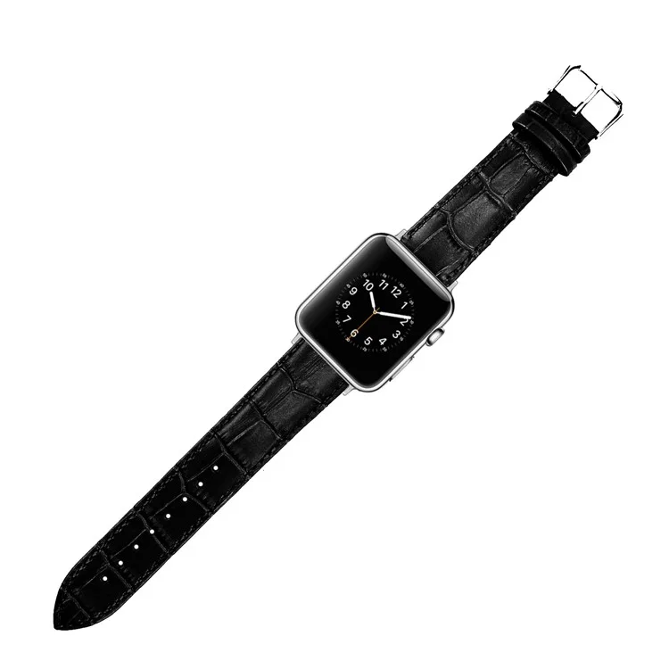 Genuine Leather Metal Buckle Watch Band for Apple Watch Series 10 42mm / 9 8 7 41mm / SE (2023) SE (2022) SE 6 5 4 40mm / 3 2 1 38mm - Black