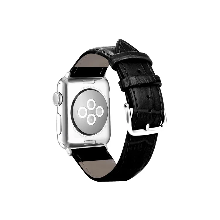 Genuine Leather Metal Buckle Watch Band for Apple Watch Series 10 42mm / 9 8 7 41mm / SE (2023) SE (2022) SE 6 5 4 40mm / 3 2 1 38mm - Black