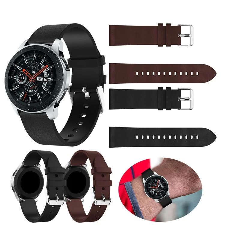 22mm Textured Genuine Leather Watch Strap for Samsung Galaxy Watch 46mm - Black