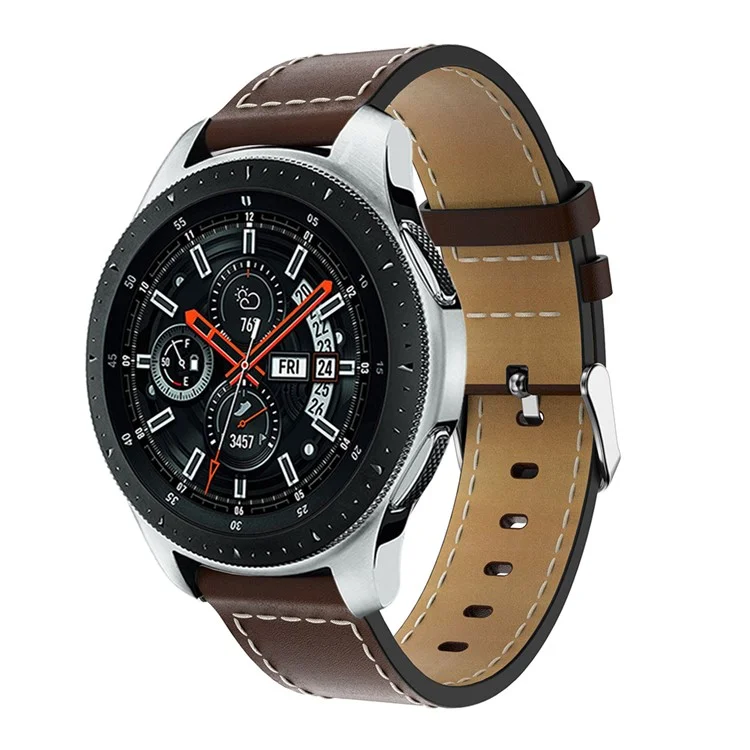 Pulseira de Couro Genuíno para Samsung Galaxy Watch 46mm, 22mm, Ajustável, com Linha de Costura Branca - Marrom Café