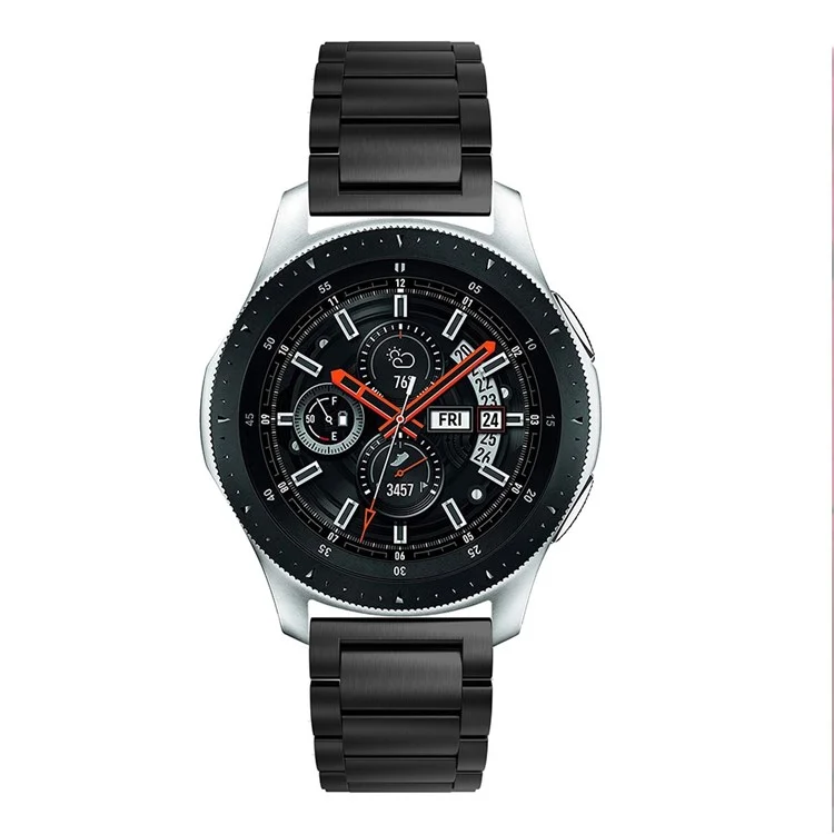 Für Samsung Galaxy Watch 46mm Edelstahl Drei-Perlen-Uhr-Band-Handgelenkband 22mm - Schwarz