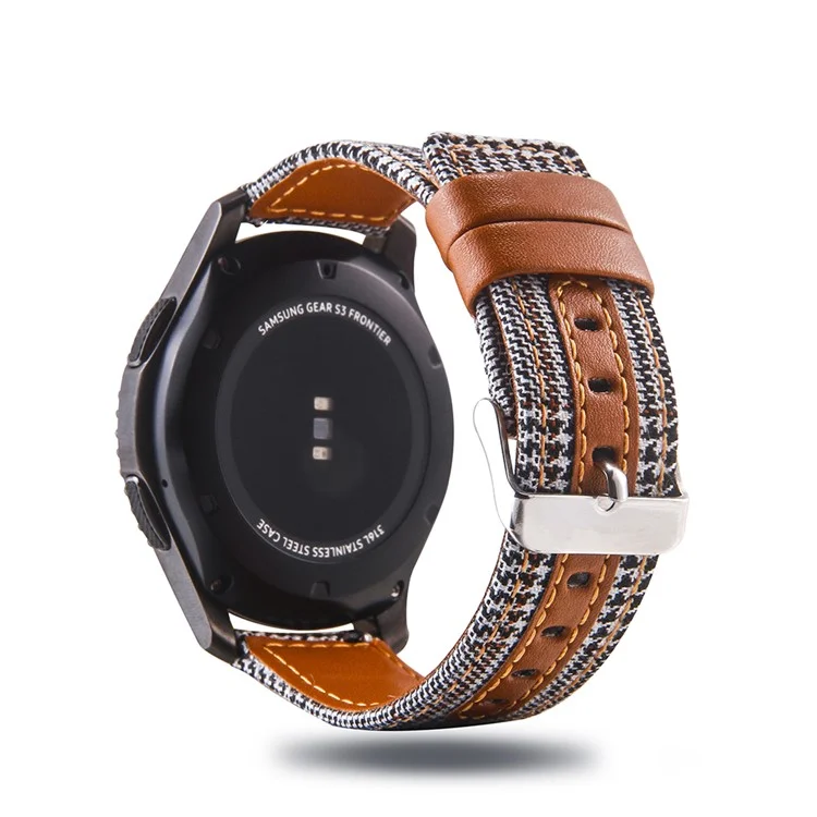 Cloth and Genuine Leather Watch Strap Replacement for 22mm Smart Watch - 006