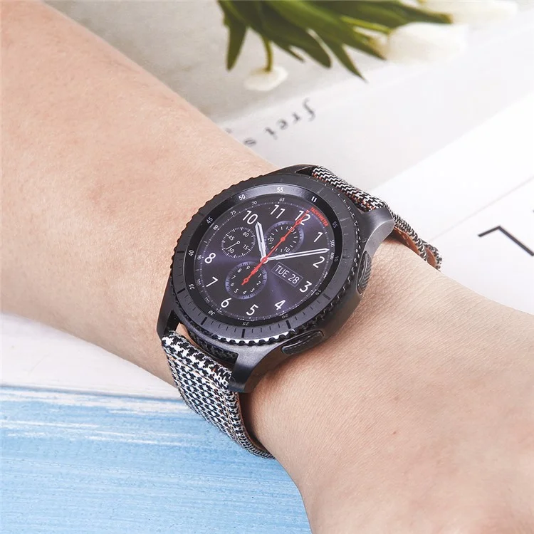 Cloth and Genuine Leather Watch Strap Replacement for 22mm Smart Watch - 006
