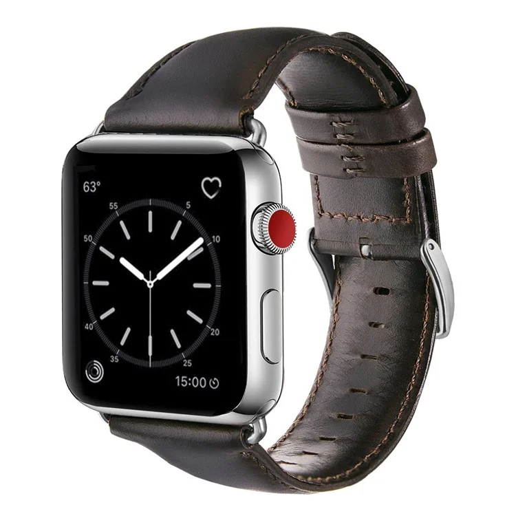 Top -layer Crazy Horse Cowhide Leder Uhrengurt Ersatz Für Apple Watch Serie 7 45 mm /6 SE 5 4 44 Mm, Serie 3 / 2 / 1 42 mm - Kaffee