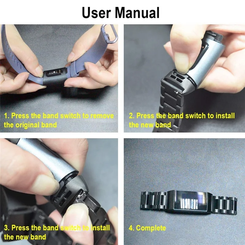 Stainless Steel Three Beads Watch Strap for Fitbit Charge 4 / 3 - Black