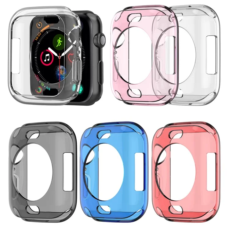 Flexible Soft Silicone Anti-aging Watch Case for Apple Watch Series 4 / 5 / 6 44mm / SE 44mm / SE (2022) 44mm - Transparent