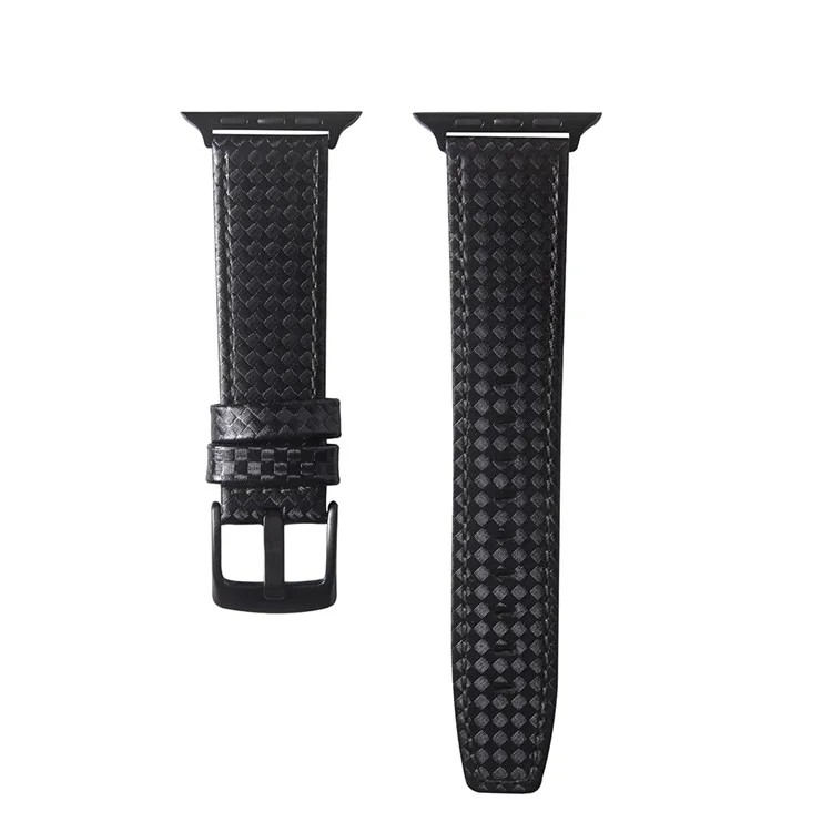 Carbon Fiber Textur Echtes Leder Armband für Apple Watch Series 10 46mm / Ultra 2 Ultra 49mm / 9 8 7 45mm / SE (2023) SE (2022) SE 6 5 4 44mm / 3 2 1 42mm - Schwarz