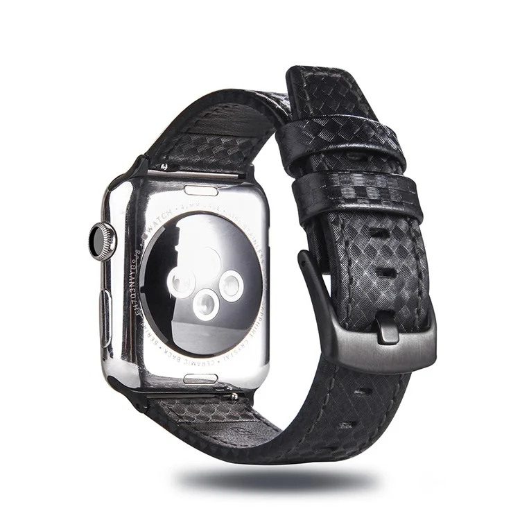 Carbon Fiber Textur Echtes Leder Armband für Apple Watch Series 10 46mm / Ultra 2 Ultra 49mm / 9 8 7 45mm / SE (2023) SE (2022) SE 6 5 4 44mm / 3 2 1 42mm - Schwarz