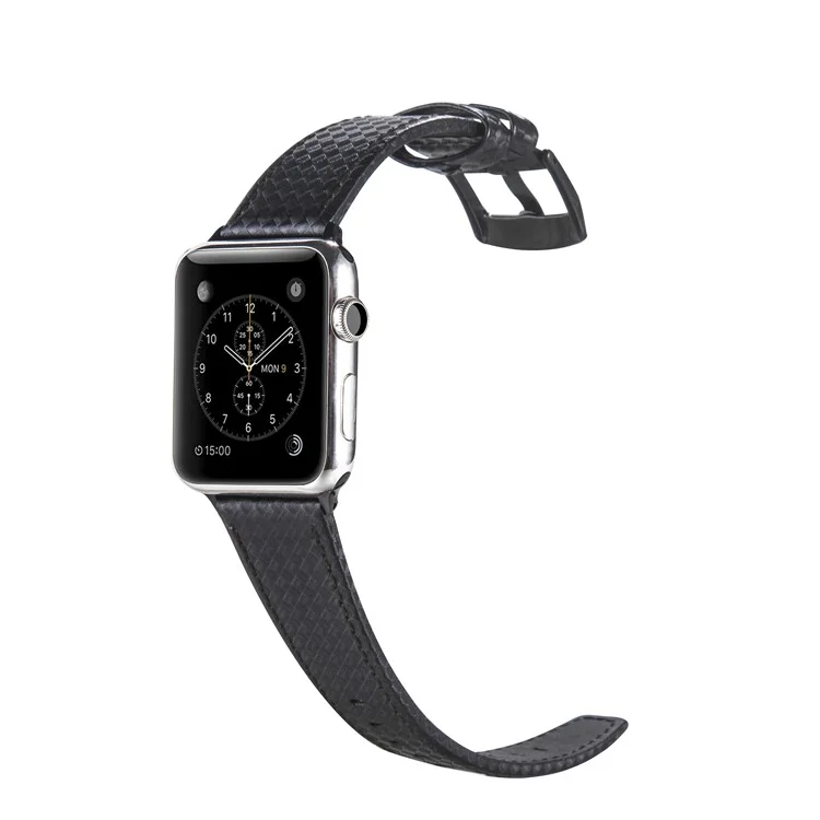 Carbon Fiber Textur Echtes Leder Armband für Apple Watch Series 10 46mm / Ultra 2 Ultra 49mm / 9 8 7 45mm / SE (2023) SE (2022) SE 6 5 4 44mm / 3 2 1 42mm - Schwarz