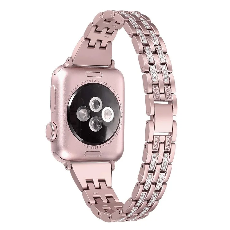 Zweireihiges Rhinestone-Dekor-Edelstahlarmband als Ersatz für Apple Watch Series 10 42 mm / 9 8 7 41 mm / SE (2023) SE (2022) SE 6 5 4 40 mm / 3 2 1 38 mm - Roségold