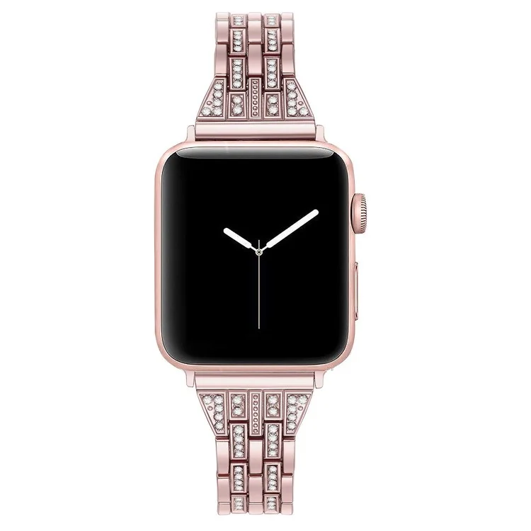 Zweireihiges Rhinestone-Dekor-Edelstahlarmband als Ersatz für Apple Watch Series 10 42 mm / 9 8 7 41 mm / SE (2023) SE (2022) SE 6 5 4 40 mm / 3 2 1 38 mm - Roségold