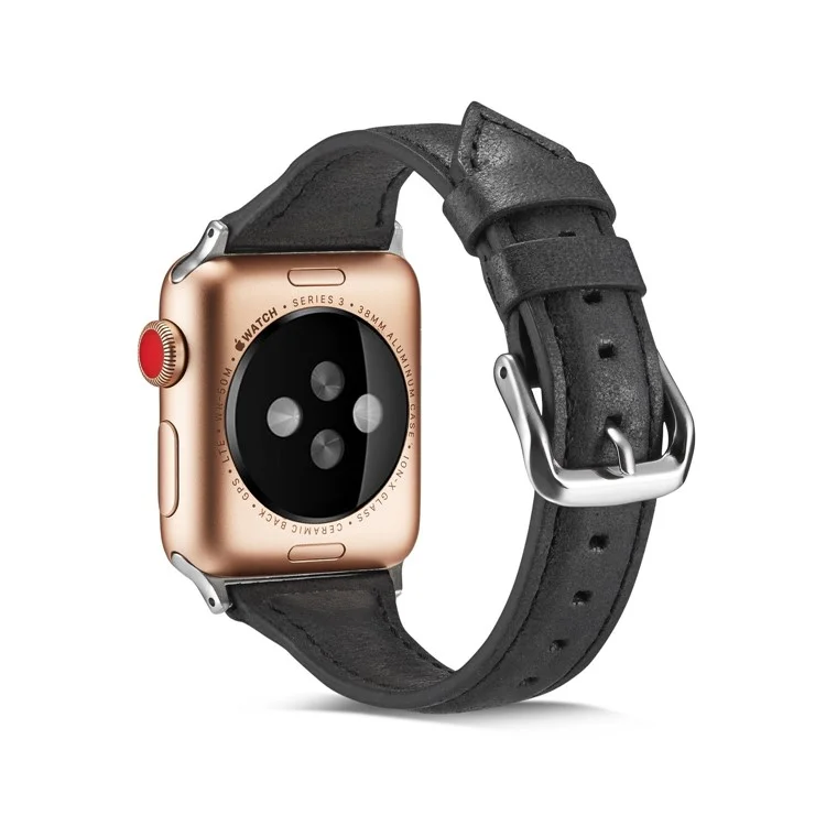 Cinturino in pelle sottile genuina per Apple Watch Series 10 da 42 mm / 9 8 7 da 41 mm / SE (2023) SE (2022) SE 6 5 4 da 40 mm / 3 2 1 da 38 mm - Nero