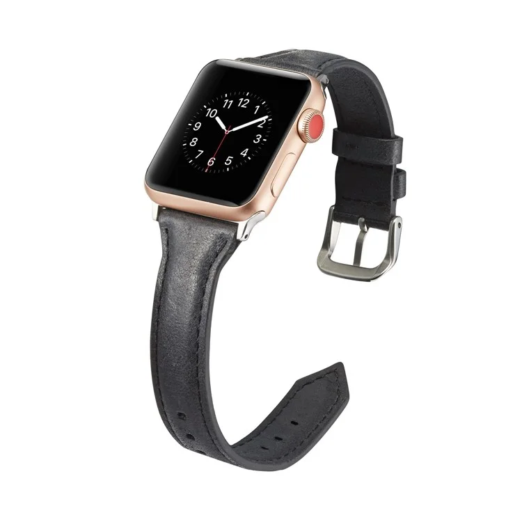 Cinturino in pelle sottile genuina per Apple Watch Series 10 da 42 mm / 9 8 7 da 41 mm / SE (2023) SE (2022) SE 6 5 4 da 40 mm / 3 2 1 da 38 mm - Nero