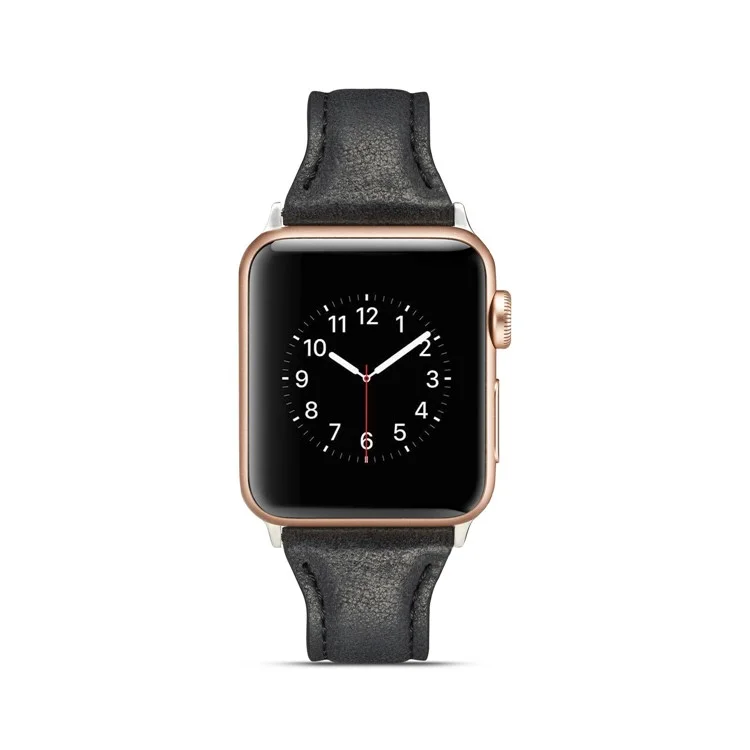 Cinturino in pelle sottile genuina per Apple Watch Series 10 da 42 mm / 9 8 7 da 41 mm / SE (2023) SE (2022) SE 6 5 4 da 40 mm / 3 2 1 da 38 mm - Nero