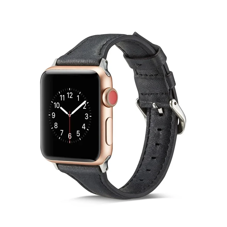 Cinturino in pelle sottile genuina per Apple Watch Series 10 da 42 mm / 9 8 7 da 41 mm / SE (2023) SE (2022) SE 6 5 4 da 40 mm / 3 2 1 da 38 mm - Nero