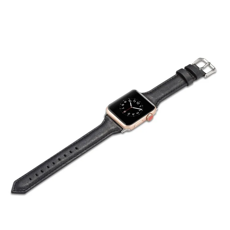 Cinturino in pelle sottile genuina per Apple Watch Series 10 da 42 mm / 9 8 7 da 41 mm / SE (2023) SE (2022) SE 6 5 4 da 40 mm / 3 2 1 da 38 mm - Nero