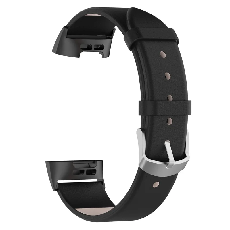 For Fitbit Charge 4 / 3 Genuine Leather Watch Band with Stainless Steel Buckle - Black