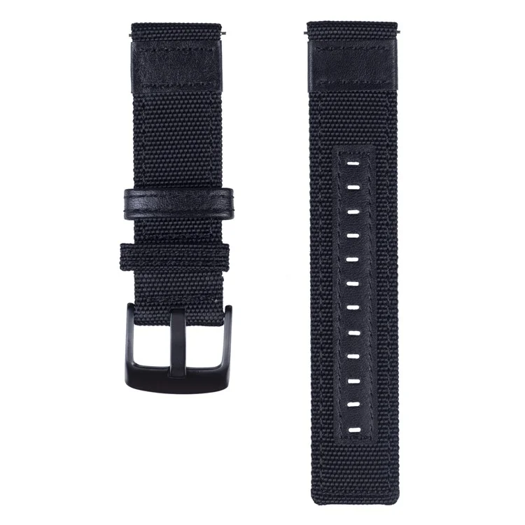 Universal de 22 mm de Nylon Tejido Con Correa de Muñeca de Cuero Genuina Para Samsung Galaxy Watch 46 Mm, Etc. - Negro