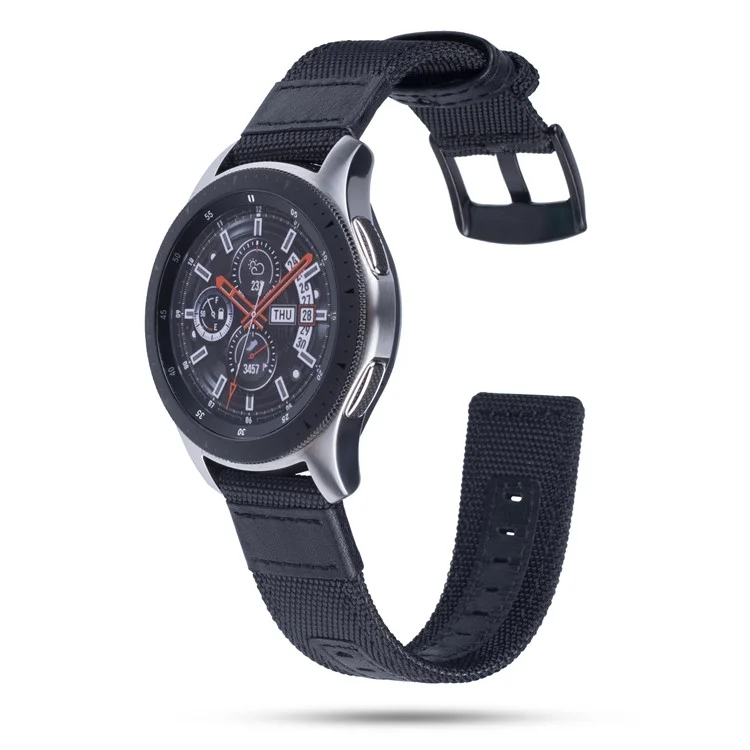 Universal 22mm Nylon Woven with Genuine Leather Wrist Strap for Samsung Galaxy Watch 46mm etc. - Black