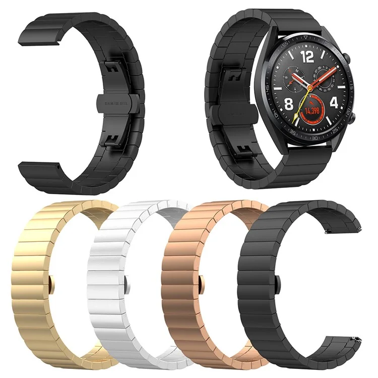 Banda de Reloj de Acero Inoxidable de 22 mm Con Hebilla de Mariposa Para Huawei Smart GT - Negro