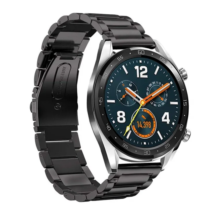 22 mm Trois Perles Sangle de Montre en Acier Inoxydable Avec Fermoir Pour Papillon Pour Huawei Watch GT - le Noir