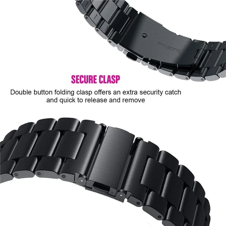 22 mm Trois Perles Sangle de Montre en Acier Inoxydable Avec Fermoir Pour Papillon Pour Huawei Watch GT - le Noir