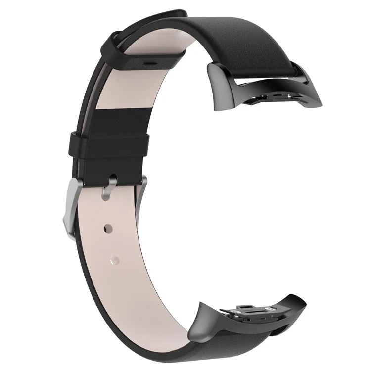 Genuine Leather Watch Band with Stainless Steel Connector for Samsung Gear Fit2 Pro (R365) / Fit2 (R360) - Black