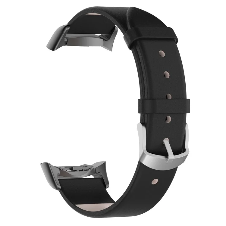 Genuine Leather Watch Band with Stainless Steel Connector for Samsung Gear Fit2 Pro (R365) / Fit2 (R360) - Black