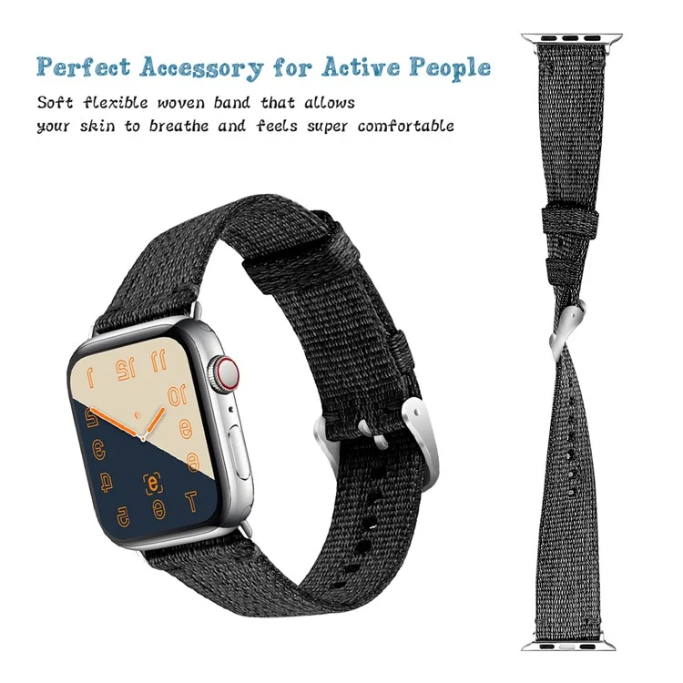 Classic Buckle Nylon Watch Strap Replacement for Apple Watch Series 10 46mm / Ultra 2 Ultra 49mm / 9 8 7 45mm / SE (2023) SE (2022) SE 6 5 4 44mm / 3 2 1 42mm - Black