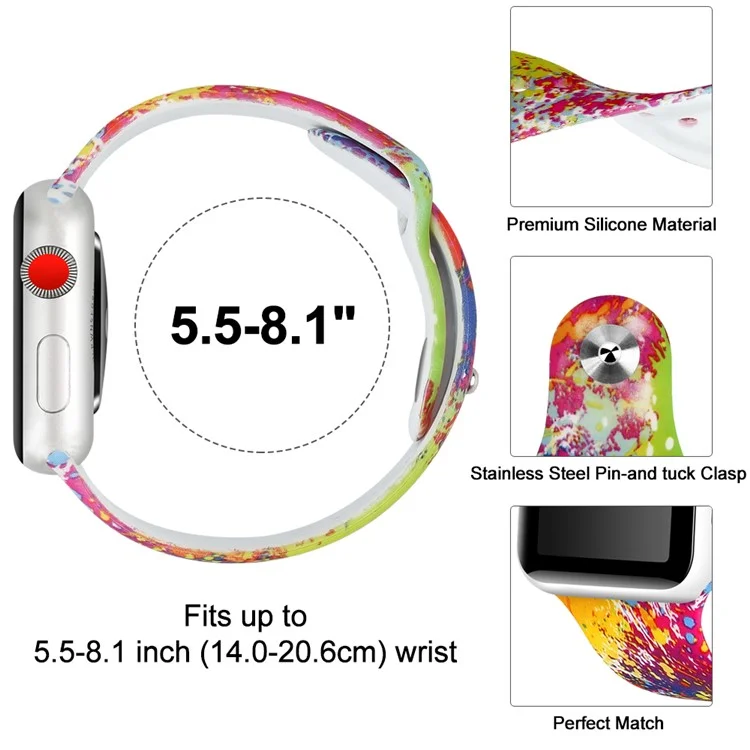Для Apple Watch Series 7 41mm / 6 / Se / 5/4 40 Мм / Серия 3/2/1 38 Мм Узорная Печатная Плата Запястья Силиконовые Часы Ремень - Стиль Б.