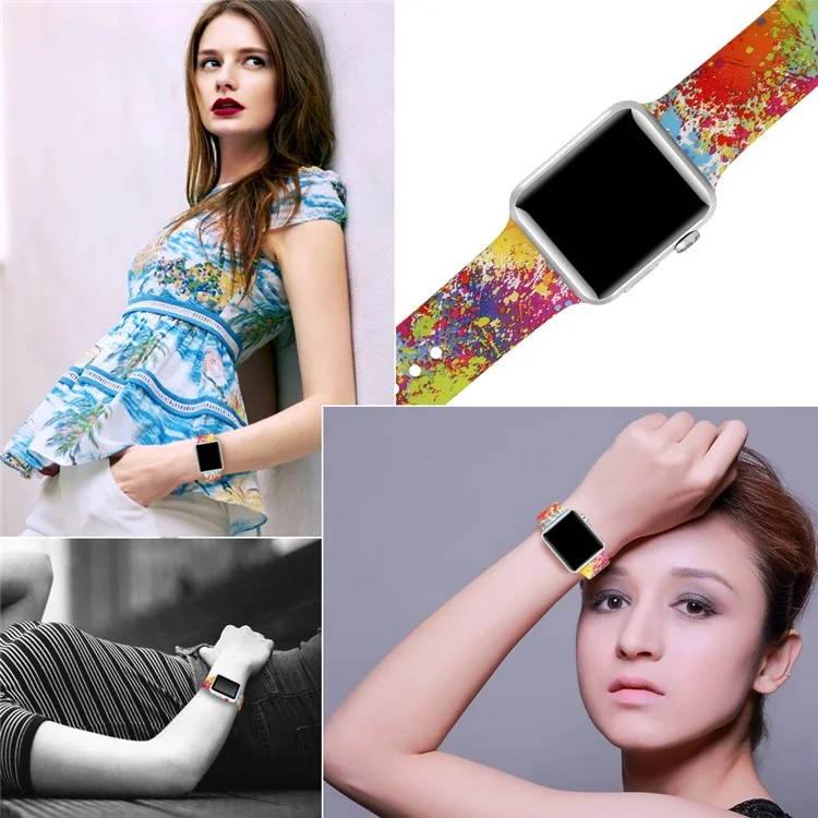 Для Apple Watch Series 7 41mm / 6 / Se / 5/4 40 Мм / Серия 3/2/1 38 Мм Узорная Печатная Плата Запястья Силиконовые Часы Ремень - Стиль Б.