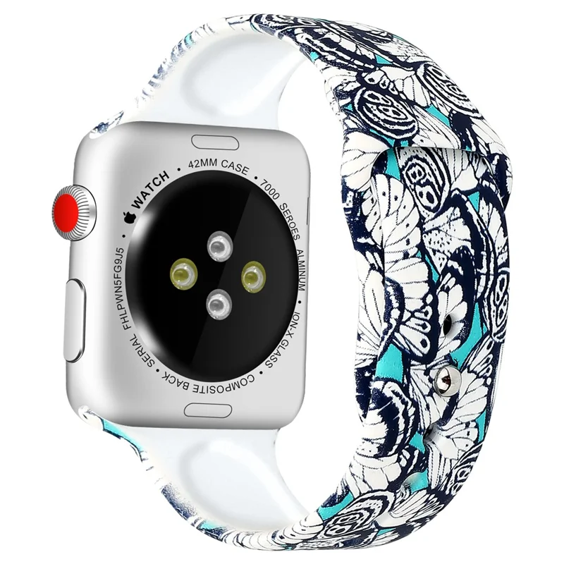 For Apple Watch Series 11 10 42mm / 9 8 7 41mm / SE3 SE2 SE 6 5 4 40mm / 3 2 1 38mm Pattern Printing Wrist Band Silicone Watch Strap - Style E