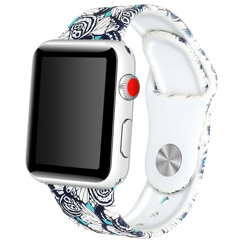 For Apple Watch Series 11 10 42mm / 9 8 7 41mm / SE3 SE2 SE 6 5 4 40mm / 3 2 1 38mm Pattern Printing Wrist Band Silicone Watch Strap - Style E