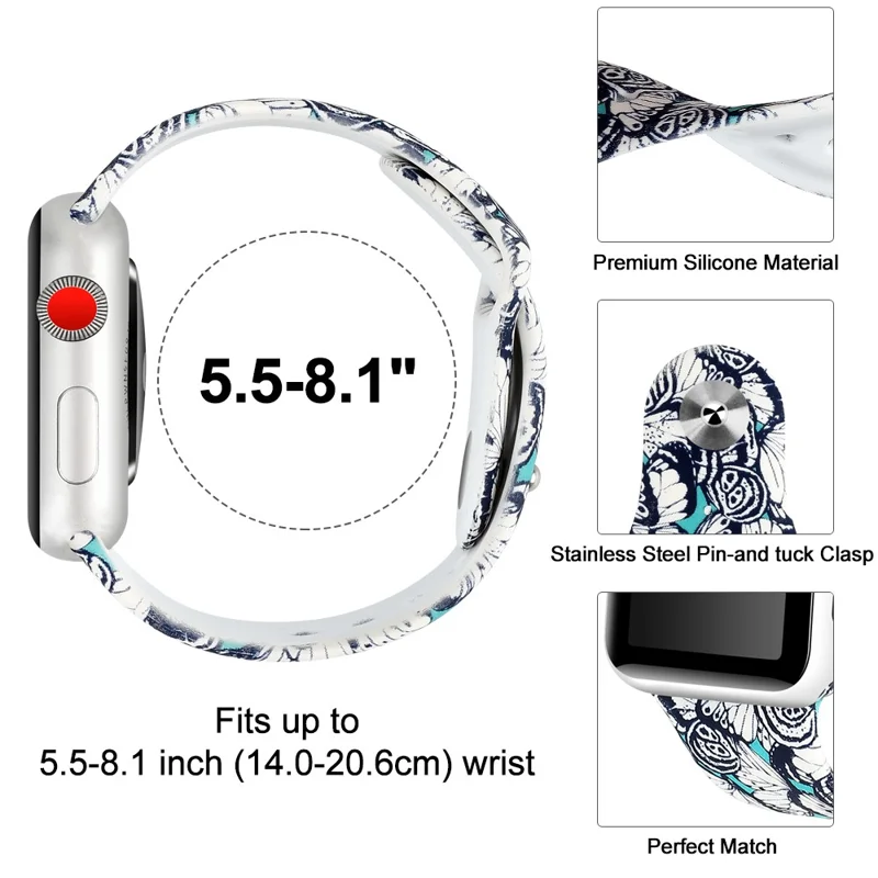 For Apple Watch Series 11 10 42mm / 9 8 7 41mm / SE3 SE2 SE 6 5 4 40mm / 3 2 1 38mm Pattern Printing Wrist Band Silicone Watch Strap - Style E