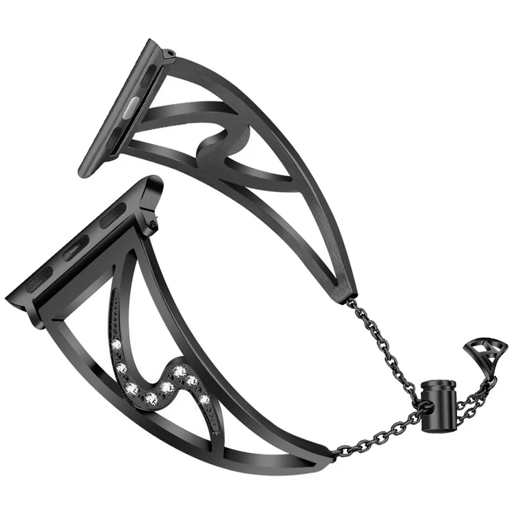 Bracelete de Aço Inoxidável com Decoração de Strass em Forma de S para Apple Watch Series 10 46mm / Ultra 2 Ultra 49mm / 9 8 7 45mm / SE (2023) SE (2022) SE 6 5 4 44mm / 3 2 1 42mm - Preto