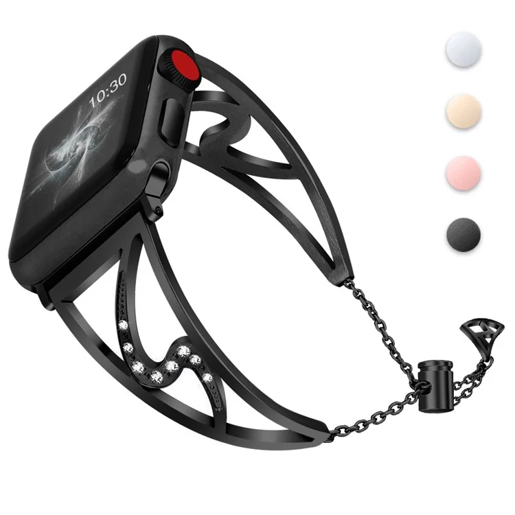 Bracelete de Aço Inoxidável com Decoração de Strass em Forma de S para Apple Watch Series 10 46mm / Ultra 2 Ultra 49mm / 9 8 7 45mm / SE (2023) SE (2022) SE 6 5 4 44mm / 3 2 1 42mm - Preto