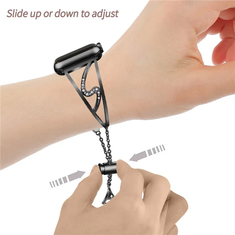 Bracelete de Aço Inoxidável com Decoração de Strass em Forma de S para Apple Watch Series 10 46mm / Ultra 2 Ultra 49mm / 9 8 7 45mm / SE (2023) SE (2022) SE 6 5 4 44mm / 3 2 1 42mm - Preto
