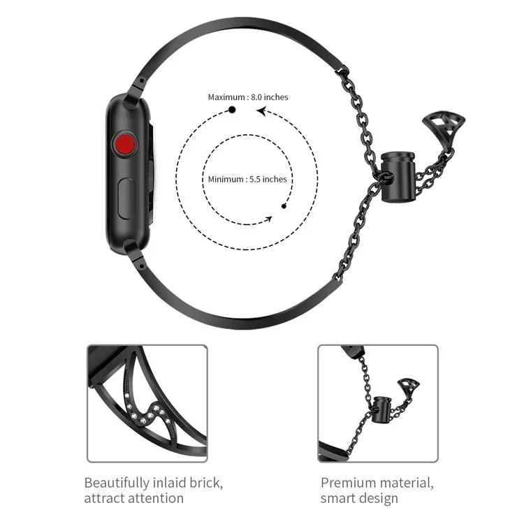 Bracelete de Aço Inoxidável com Decoração de Strass em Forma de S para Apple Watch Series 10 46mm / Ultra 2 Ultra 49mm / 9 8 7 45mm / SE (2023) SE (2022) SE 6 5 4 44mm / 3 2 1 42mm - Preto